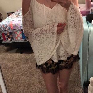 White lace shirt with beautiful bell sleeves